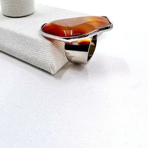 Beautiful Agate Silver Tone Adjustable Wide Band Ring Size 8 ½